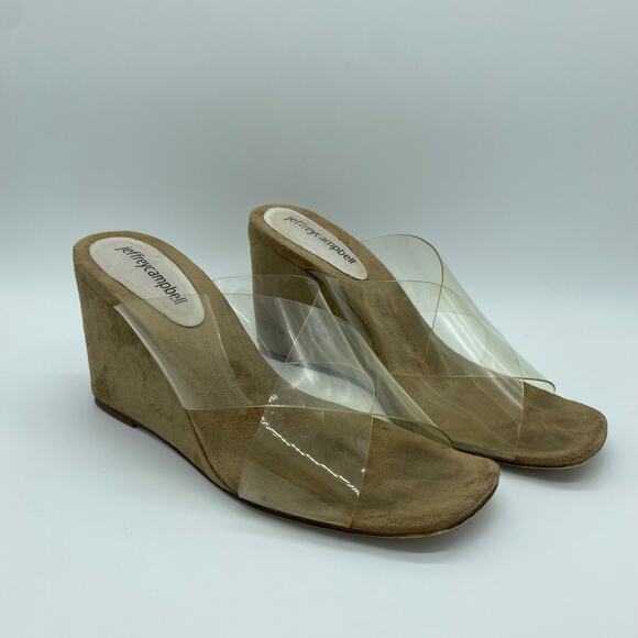 Jeffrey Campbell Mystical Brown Wedge Sandals Clear Strappy Women's size 8 - Picture 1 of 9
